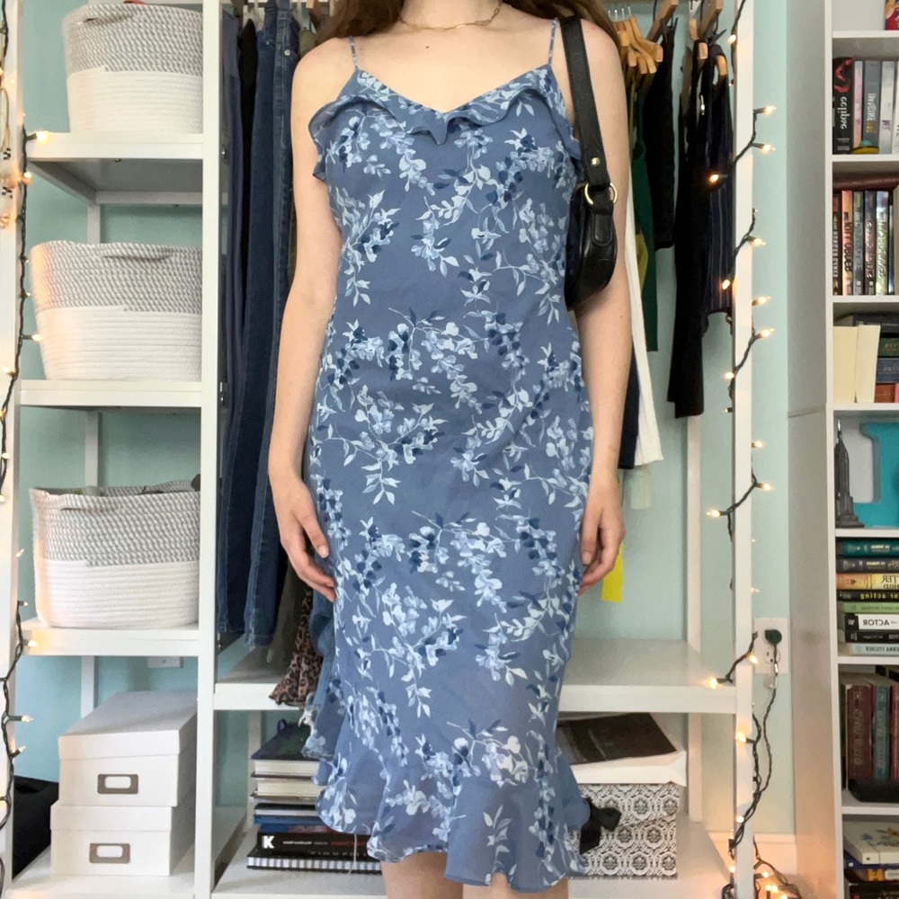 Retro Unique Layered Print Contrast Ruffle Trim Maxi Dress main image 1